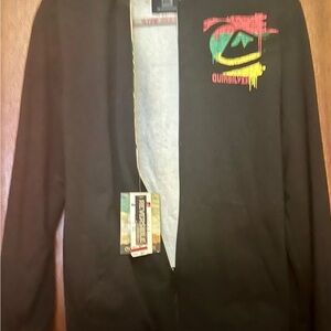 Quiksilver Men's Black Zip-Up Sweater with Colorful Logo
